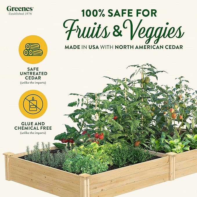 Greenes Fence Classic Cedar Raised Garden Bed 4' x 8' x 10.5 (1/2 Thick) (2-Pack) - Made in USA with North American Cedar
