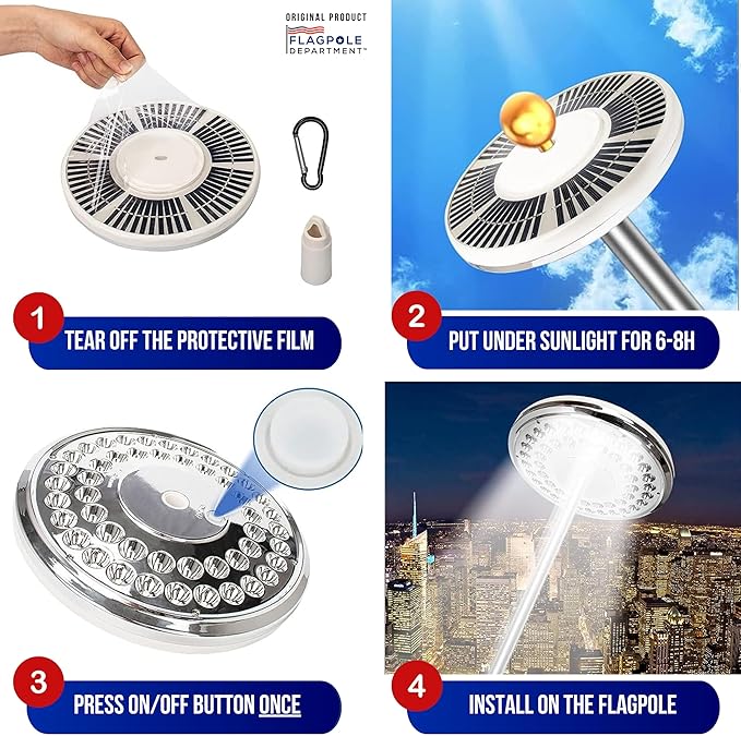Ultra Bright Solar Powered Flag Pole Light | 100% Coverage with 48 LEDs | 14-Hour Dusk to Dawn | Waterproof | Obey The U.S. Flag Code | Auto ON/Off System | Easy to Install