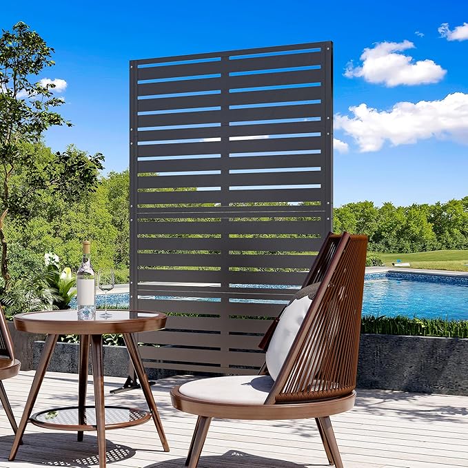 Modern Shade Metal Privacy Screen Outdoor 72 H x 48 W Stable &amp Durable Privacy Fence Panels for Instant Privacy &amp Space Division Freestanding Decorative Patio Screens for Outdoor Black (1