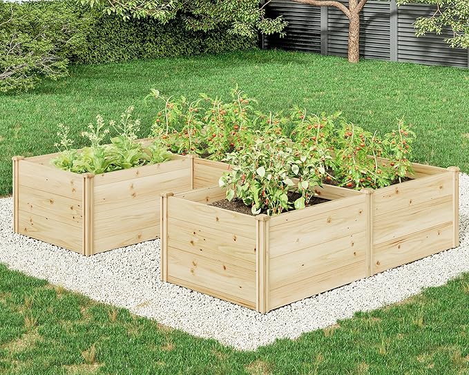 AMERLIFE U-Shaped Raised Garden Bed 7.5Wx6Dx1.6H Free Combination Outdoor Wooden Raised Garden Bed Planter with 19.6 Depth Planter Box