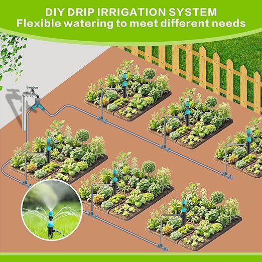 98FT Drip Irrigation System Kit with Quick-Connect Design Automatic Drip Irrigation Kits with Adjustable Nozzles Durable Hoses for Outdoor Plant Watering in Garden Greenhouse Patios