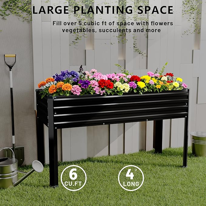 MGNO 2PCS Galvanized Raised Garden Bed Outdoor with Legs48×18×32in Metal Elevated Raised Planter Box for Backyard Patio Balcony 300lb CapacityBlack