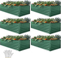 YITAHOME 6pcs 6x3x2 ft Galvanized Raised Garden Bed Kit Large Metal Planter Box with Gloves &amp Support Rod Outdoor Flower Bed for Plants Vegetables Green