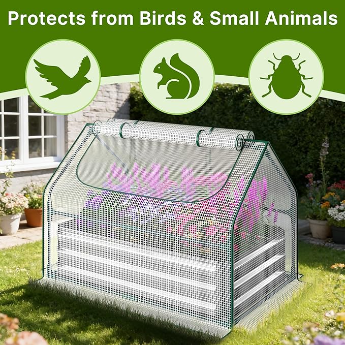 Miory Raised Garden Bed with Greenhouse Cover 5.8x2.8x1ft Galvanized Steel Planter Large Dual Zippered Screen Windows Open Base for Growing Vegetables