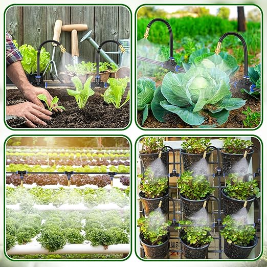 147ft Drip Irrigation Kit 5/16 Tube Automatic Watering System with 45pcs 360° Adjustable Brass Nozzles Water Saving DIY for Garden Lawn Yard Greenhouse Plants