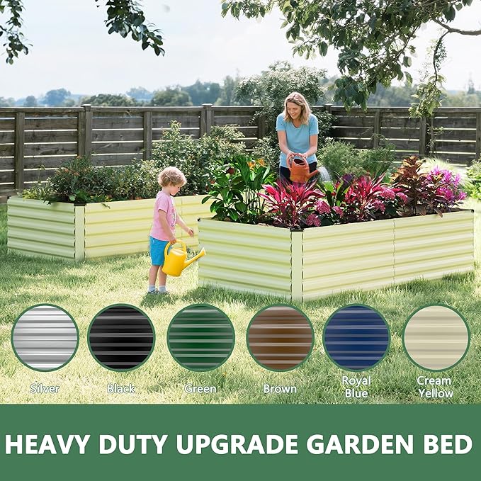 FOOWIN 4pcs 6x3x2ft Galvanized Raised Garden Bed Planter Raised Garden Boxes Outdoor Large Metal Raised Beds for Gardening Garden Bed for Vegetables Flowers Herb269 Gallon Capacity Cream Yellow
