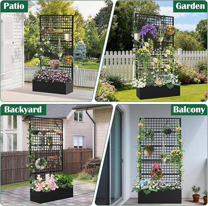 Metal Planter Box with Trellis 36 L x 16 W x 72 H Raised Garden Bed with Privacy Screen Privacy Planters for Climbing Plants Flowers Vegetables Fruits