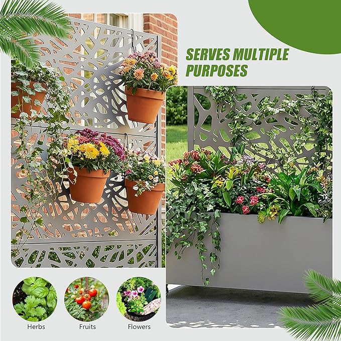 Casaphoria Metal Raised Garden Bed with Trellis and Wheels 72x47x16 Planter Box for Climbing Plants Vegetables &amp Vines Features Drainage Holes and Privacy Screen Grey-Net
