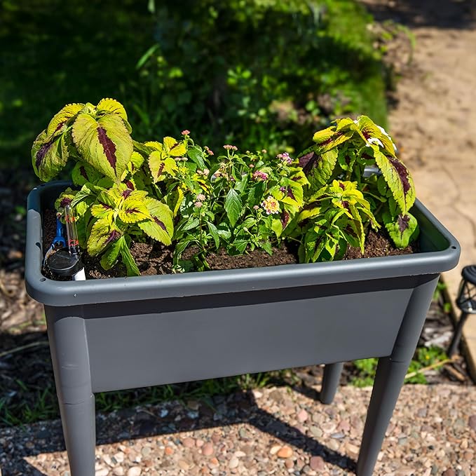 Sunnydaze Self-Watering Raised Garden Bed with Cover - Includes Water Tube - Polypropylene Construction - Gray