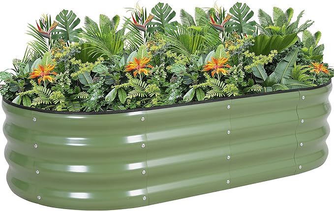 G GOOD GAIN Galvanized Metal Raised Garden Bed Kit - 4x2x1FT Outdoor Planter Box with Safety Edging and Gloves for Vegetables Fruits Flowers(Oliver Green 1PC)