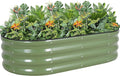 G GOOD GAIN Galvanized Metal Raised Garden Bed Kit - 4x2x1FT Outdoor Planter Box with Safety Edging and Gloves for Vegetables Fruits Flowers(Oliver Green 1PC)