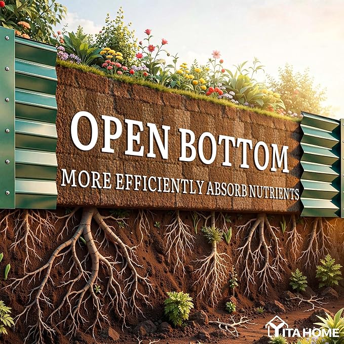 YITAHOME 8x4x1.5 ft Galvanized Raised Garden Bed Kit Large Metal Planter Box with Gloves Safety Rubber &amp Support Rod Outdoor Flower Bed for Plants Vegetables Green