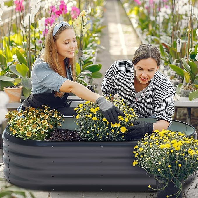 Galvanized Raised Garden Bed 2 Pcs 4x2x1ft Oval Metal Planter Box Outdoor for Planting Vegetables Fruits Flowers Grey