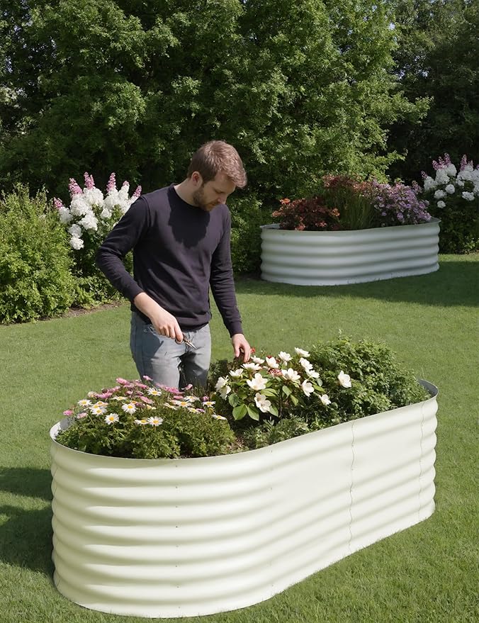 2Pcs 6x3x2ft Raised Garden BedGalvanized Raised Planter Boxes Outdoor with Easy Assembly Large Garden Bed for Vegetables Fruits FlowerRaised Garden BedBeige