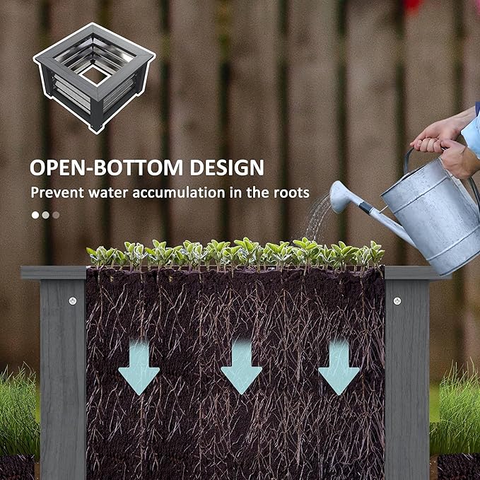 Outsunny Raised Garden Bed with Trellis Wooden Planter Box with Galvanized Steel Sides Raised Flower Bed for Climbing Plants Flowers Fruits and Vegetables Gray