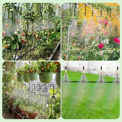 Geelin 49.21ft Garden Drip Irrigation System 360° Adjustable Watering Kit with 16 Nozzles Automatic Irrigation Watering Misting System for Greenhouse Yard Lawn Plant