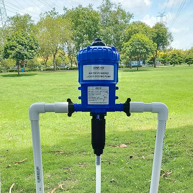 GEN Ⅱ 0.2-4.5% Fertilizer Injector Automatic Chemical Liquid Dosing Pump13.21GPMPOM HousingWater Powered Liquid Dispenser for Drip Irrigation Garden Greenhouse Livestock Water Well