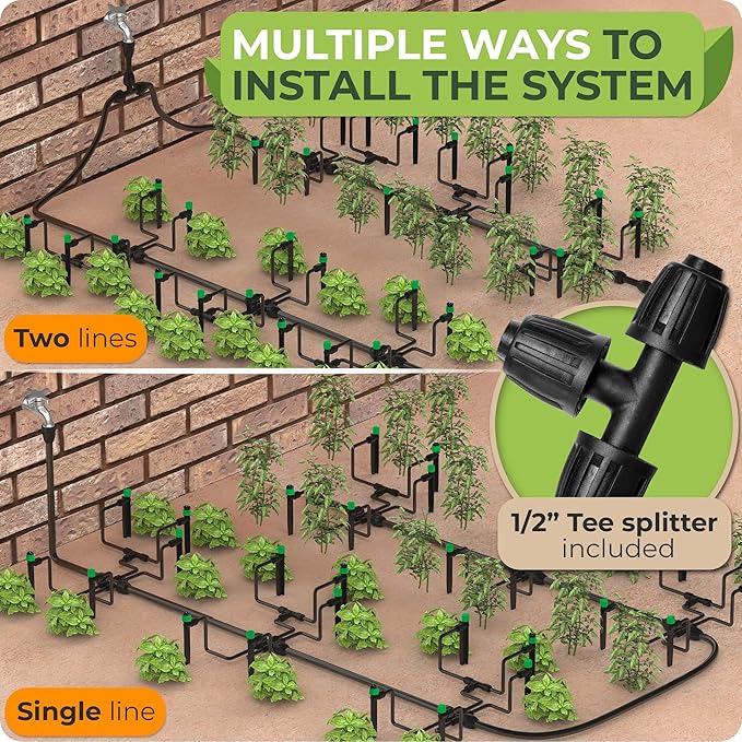 CARPATHEN Drip Irrigation System - Adjustable Quick Connect Irrigation System for Gardens up to 131ft Raised Beds - Complete Garden Watering System - 1/4 Emitters 1/2 and 1/4 Tubing and Connectors