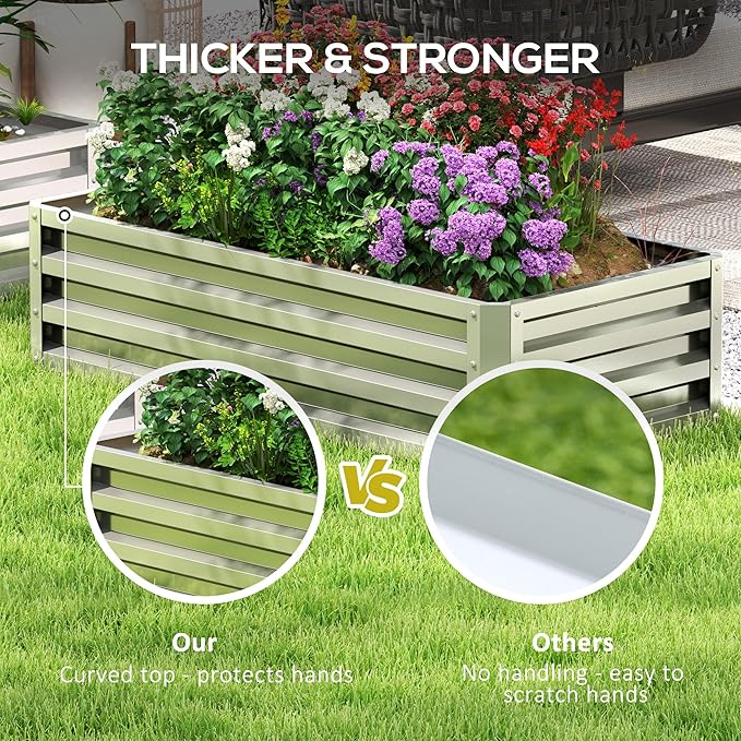 Outsunny Galvanized Raised Garden Bed 4' x 2' x 1' Metal Planter Box for Growing Vegetables Flowers Herbs Succulents Silver