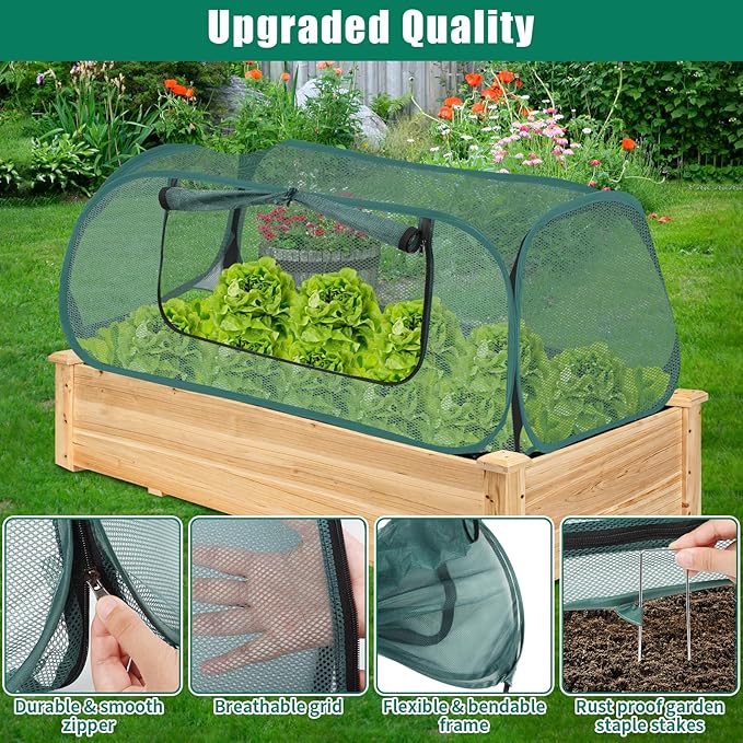 2Pack Garden Covers for Raised Beds Pop Up Mesh Plant Covers for Outdoors 30% Sunblock Plant Shade Tent Crop Cage for Seedlings Vegetable Against Birds Animals with 8 Stakes (45X22X16)