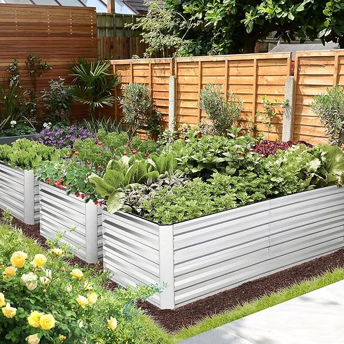 6x3x2FT Raised Garden Bed Kit Galvanized Planter Raised Garden Boxes Outdoor w/Anti Cutting Strip &amp A pair of gloves Deep Root Raised Planter for Vegetables Fruits Flowers and Herbs Silver