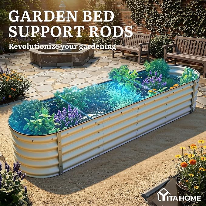 YITAHOME 17 Tall 9 in 1 Large Raised Garden Bed Kit 8x2x1.4ft Galvanized Metal Planter Box with Gloves &amp Safety Rubber Outdoor Above Ground Planters for Plants Vegetables Flowers White