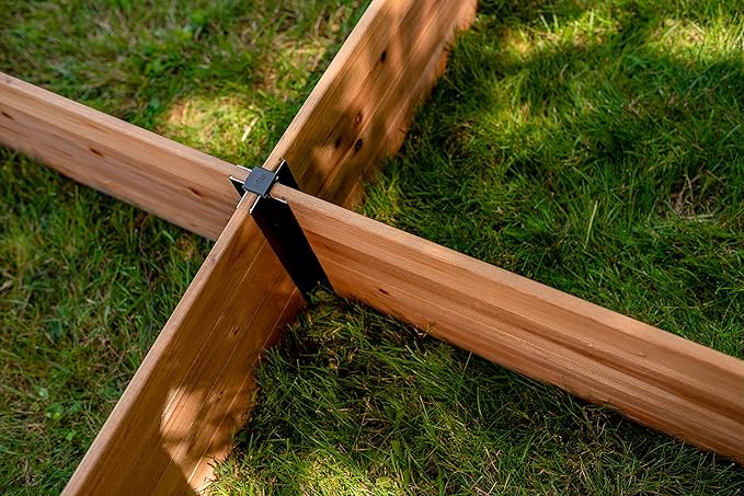 Vita Mezza 4 Foot x 4 Foot x 11 inch Cedar Wood Modular Garden Bed with Black Aluminum Posts FSC Woodgrain Golden Brown Pre-Stained VT17703