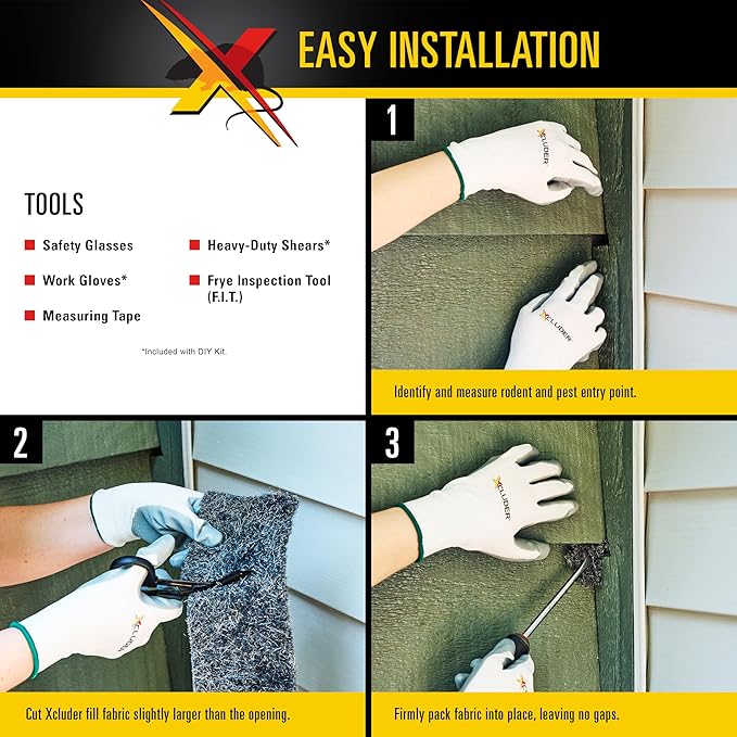 Xcluder Rodent Control Fill Fabric Large DIY Kit with Inspection and Fit Tool Stainless Steel Wool Stops Rats and Mice