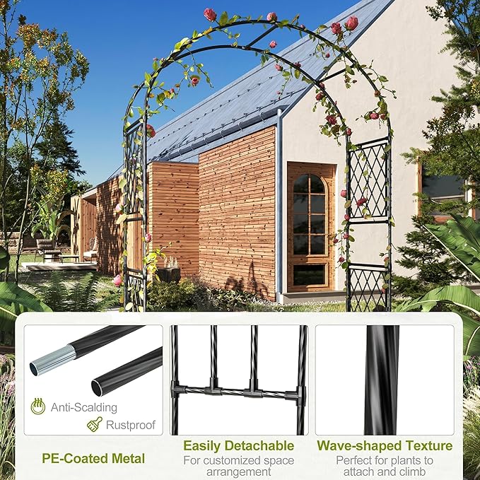 IDEAHOUSE 78 Garden Arbor with 2 Planter Boxes Versatile Climbing Frame Metal Garden Arch Trellis for Climbing Plants Decorative Wedding Arch Frame Weather-Resistant Trellis for Lawn Backyard