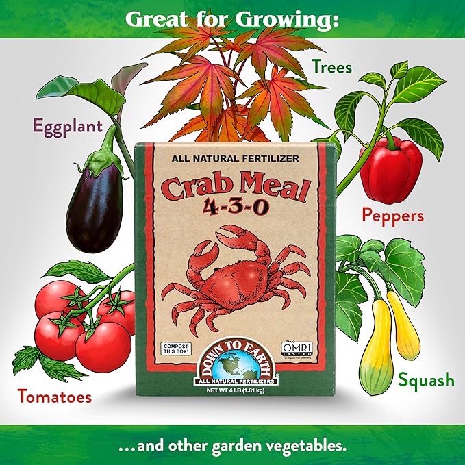 Down To Earth All Natural Fertilizers Organic Crab Meal - Plant Food for Vegetable Gardens and Flower Beds 4-3-0 4 lb