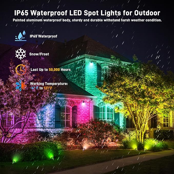Halloween Christmas Outdoor Spotlights12W RGBW Colors Changing Landscape Spotlight with Remote Control IP65 Waterproof 110V LED Spotlight Indoor with US Plug for Yard Garden House (2Pack)