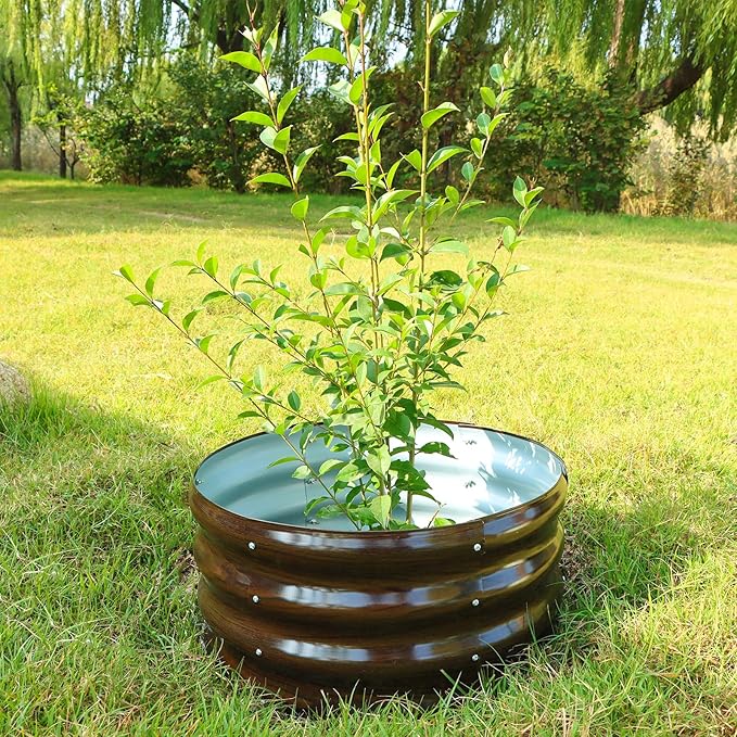 SnugNiture 2x2x1ft Round Galvanized Raised Garden Bed Kit Outdoor Metal Planter Box for Planting Plants Vegetables Brown