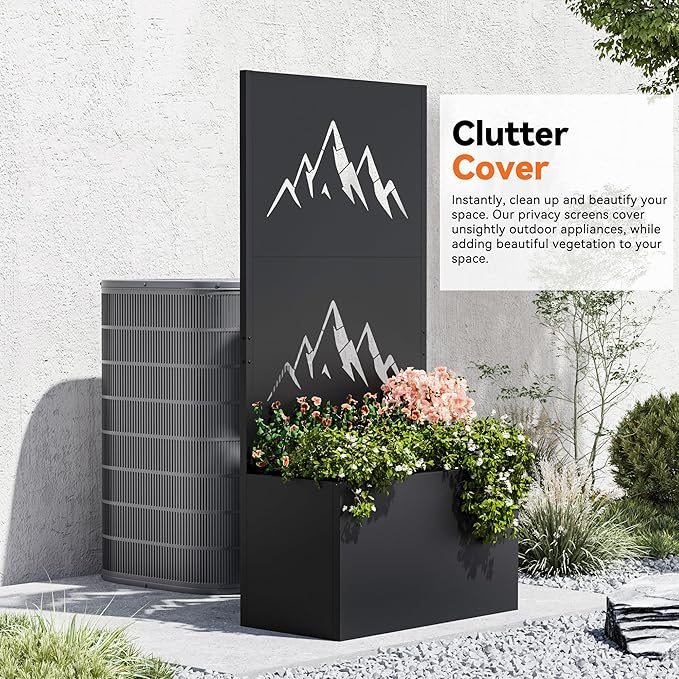 Modern Shade Metal Planter Box with Trellis Privacy Screen 4x6 FT Large Raised Garden Bed Multi-Functional Privacy Screen Outdoor with Drainage Holes for Climbing Plants Summit Horizon