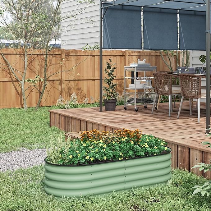 4.9' x 2' x 1.4' Galvanized Raised Garden Bed Kit Outdoor Metal Elevated Planter Box with Safety Edging Easy DIY Stock Tank for Growing Flowers Herbs Vegetables Green