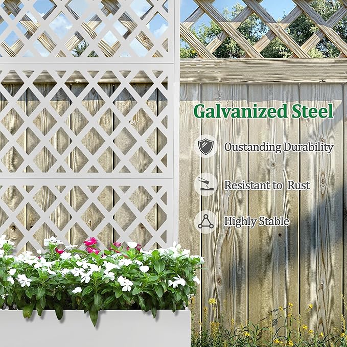 Metal Raised Garden Bed with Trellis and Wheels 2 in 1 Trellis with Planter Box &amp Privacy Screen for Climbing Plants Outdoor Standing Flower Beds with Drainage Holes 35.4L x 15.7W x 70.9H W