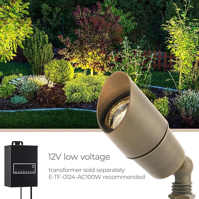 Amped Landscape Lighting 12V Accent Spot Light with MR16 Socket in Aged Brass Solid Copper Enhanced Protection for Coastal Environments