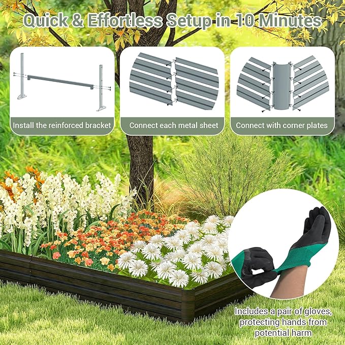 HAPPYGRILL Raised Garden Bed 8x4 x1 ft Galvanized Metal Planter Raised Bed for Vegetable Fruit Herb Flower Outdoor Planter Box with Open-Ended Base for Patio Lawn