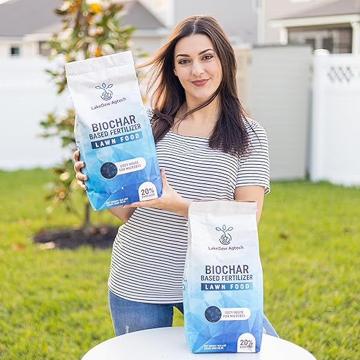 LakeDew Biochar Lawn Fertilizer 16‑0‑8 – Moisture Retention &amp Microbial Boost – Fix New Construction or Sandy Soils – Eco‑Friendly Covers 2500‑6000 sq ft