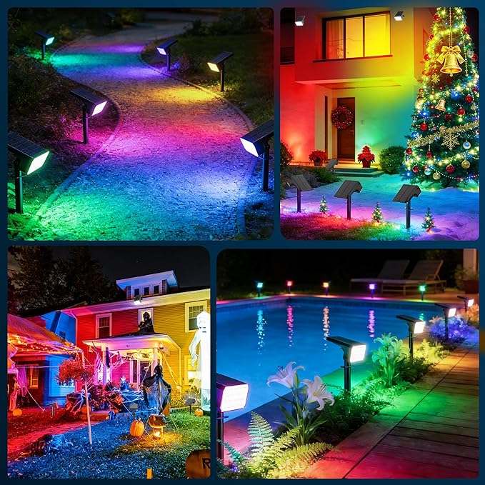 LANSOW Solar Spot Lights Outdoor Color Changing 2 Pack/7 Modes Waterproof Solar Christmas Landscape Spotlights LED Solar Powered Flood Lights for Yard Garden Pathway Outside Halloween Auto ON/Off