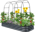 KING BIRD Raised Garden Bed with Arched Trellis Galvanized Planter Garden Box Outdoor for Gardening Climbing Vegetables Flowers 7.87x3.94x0.98 Ft Dark Grey