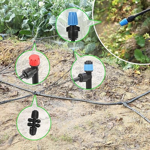 177FT Drip Irrigation Kit – 2026 New Quick-Connect Micro Irrigation System with 46FT 1/2'' Tubing Locking Nozzle Emitters Adjustable Misting Sprayers for Gardens Lawns Raised Beds and Greenhouses
