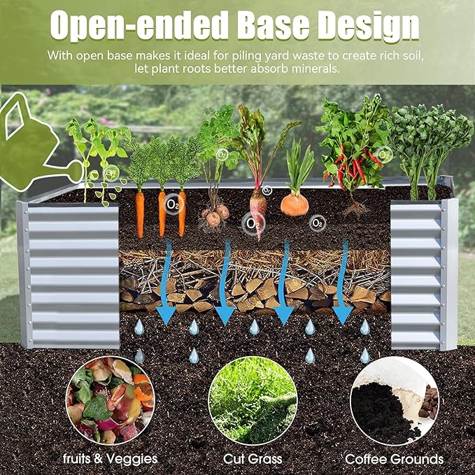 8x4x2 ft Galvanized Raised Garden Bed Outdoor Planter GBoxes Large Metal Planter Box for Gardening Vegetables Fruits FlowersSilver