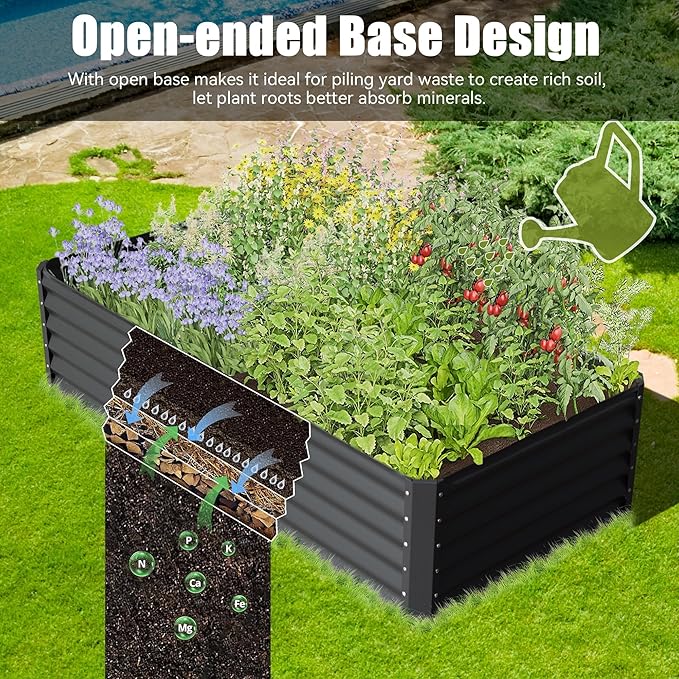 Outdoor Garden Bed Galvanized Raised Planter Garden Boxes Large Metal Planter Box for Gardening Vegetables Fruits Flowers (8x4x1.5FT)