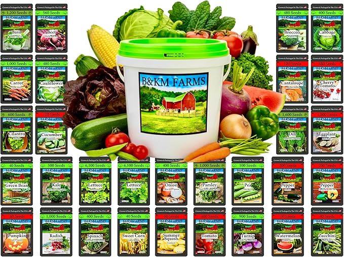Beginner Survival Seed Vault: 20000+ Heirloom &amp Non-GMO Seeds (30 Easy to Grow Varieties) by B&ampKM Farms