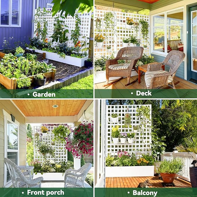 Metal Planter Box with Trellis 71x47x16 Raised Garden Bed Outdoor with Privacy Screen &amp Lattice Trellis &amp Lockable Casters Vertical Garden Box with Drainage Hole for Climbing Plants Vege