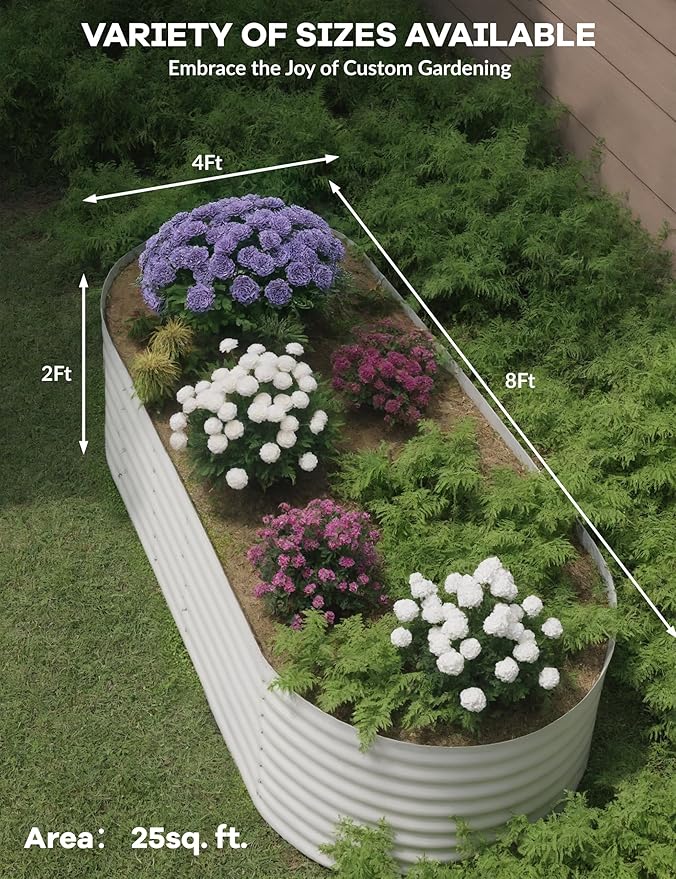IDEAHOUSE 2-Pack 8×4×2FT Raised Garden Bed - Heavy-Duty Galvanized Steel Outdoor Planter Box for Vegetables Flowers &amp Herbs - Rust-Resistant Easy-Assembly Garden Box Beige/Green