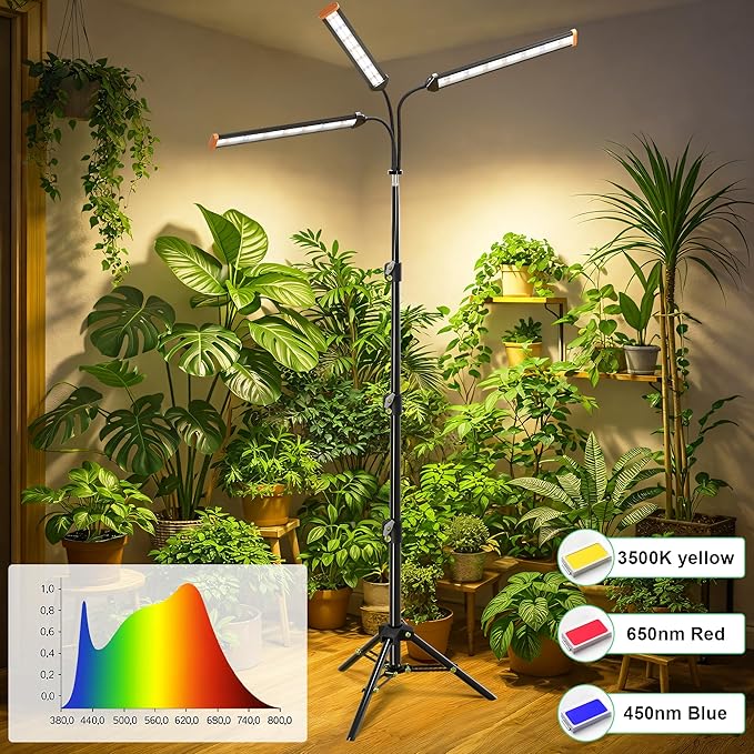 Grow Light with Stand for Indoor Plants3500K Warm White Plant Light with Red Blue LEDs for Indoor Tall Large Plants GrowingDimmable &amp Auto TimerHeight Adjustable 17-61