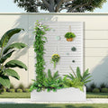 Metal Raised Garden Bed with Trellis 2 in 1 Trellis with Planter Box &amp Privacy Screen for Climbing Plants Vine Outdoor Standing Flower Beds with Drainage Holes 47 L x 16 W x 71 H White