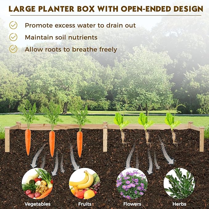 Incbruce 95x24x10 in Wooden Raised Garden Bed Planter Bolt Assembly Elevated Flower Bed Boxes Kit for Vegetable Flower Gardening Natural