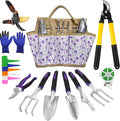 Gardening Tools – 42 Piece Premium Gardening Tool SetHeavy Duty Hand Tools with Fashion Garden Tools Organizer HandbagRust-Proof Gardening Tool Kit Ideal Gardening Gifts for Women((Purple Floral)